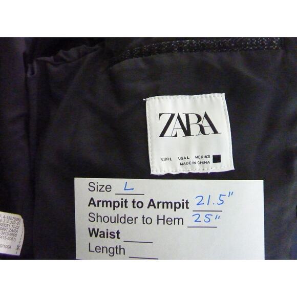 Zara Dark Gray Black Plaid Zippered Bomber Jacket Mock Turtleneck Large - Picture 7 of 7